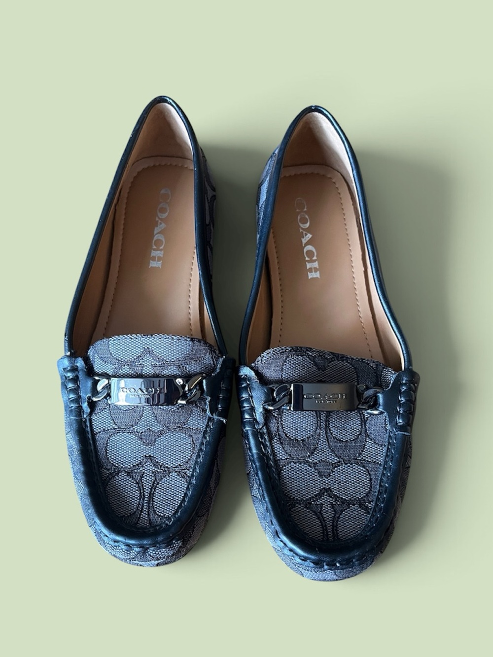 Coach Black Signature Canvas Loafers with Metal Bit